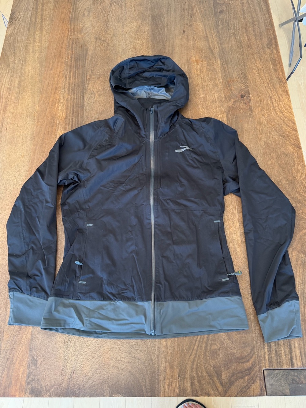 Brooks Black Hooded Running Jacket with Gray Hem